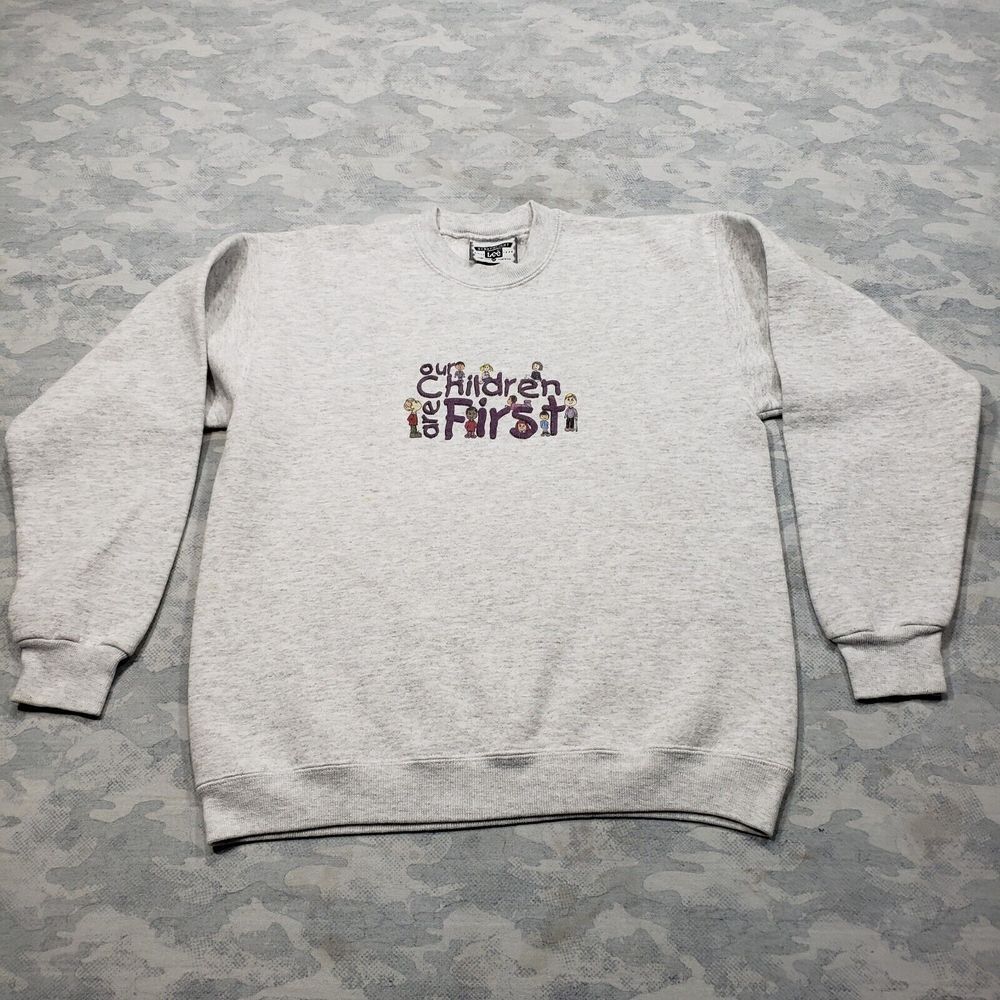 Vintage‎ Lee Sweater Mens Medium Gray Pull Over Our Children Are First Made USA